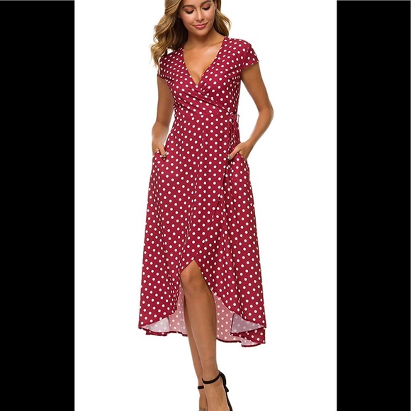 Summer V-Neck Wrap Polka Dot Maxi Beach Dress - Picture 5 of 6